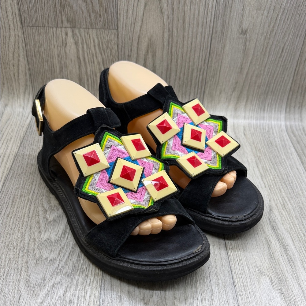 Kat Maconie Vibrant Geometric Black Sandals